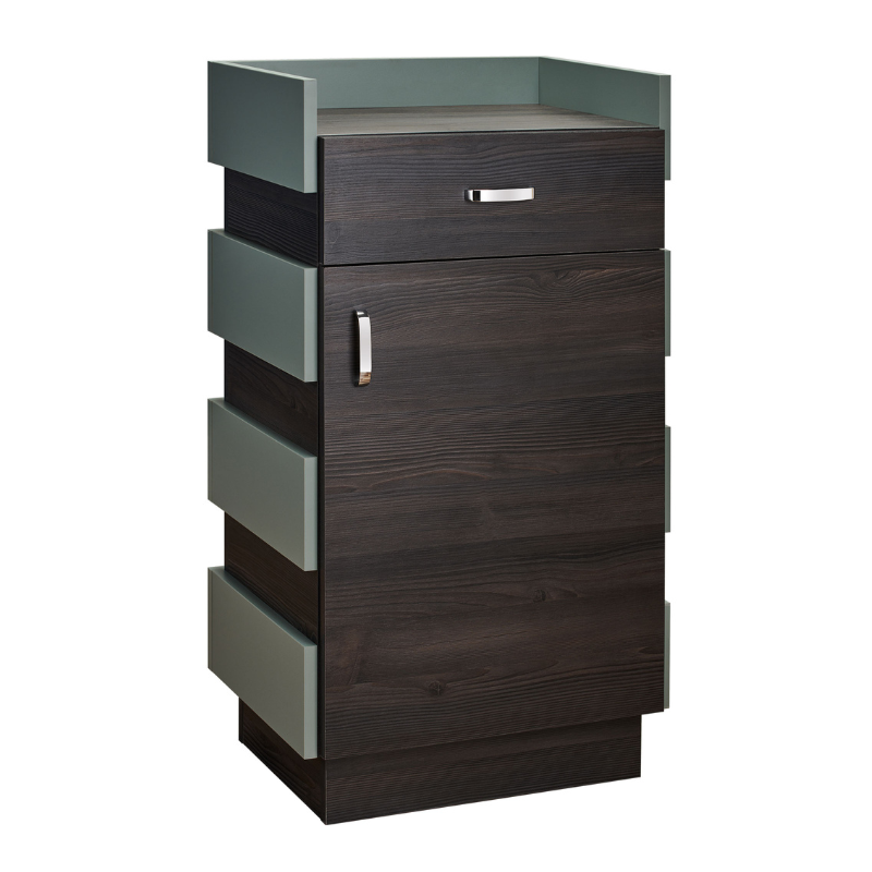 RENO MINI Caisse d'accueil - Vue sur l'espace de rangement - comptoir caisse - mobilier coiffure - meuble coiffure - malys equipements