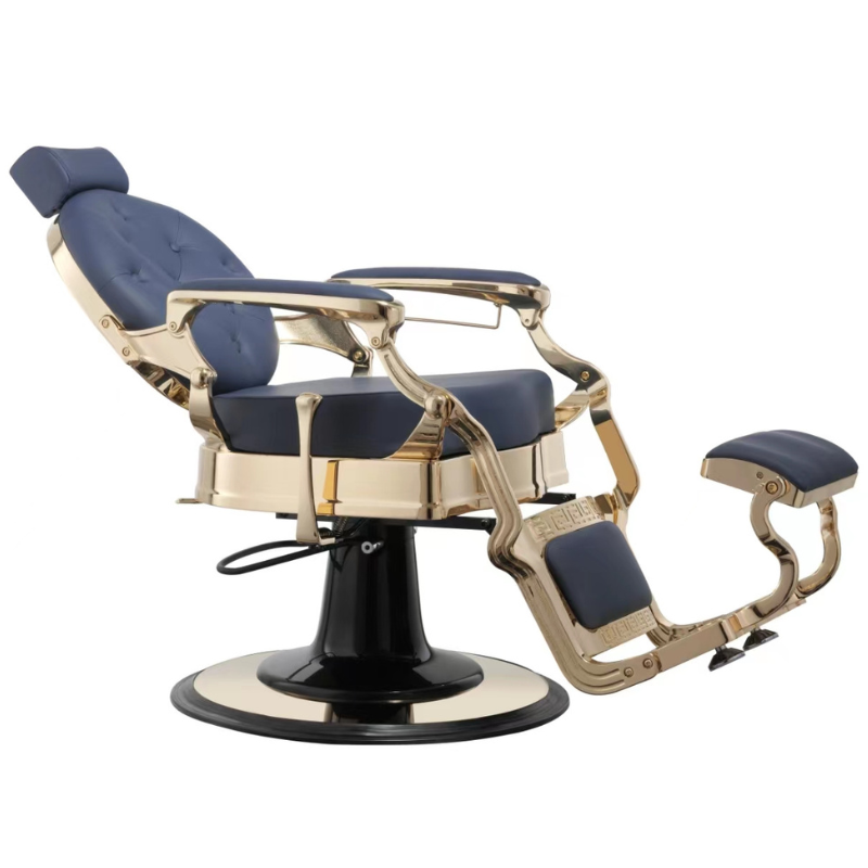 ARCHIE GOLD BLEU Fauteuil Barbier - position allongée - mobilier barbier - meuble barbier - malys equipements